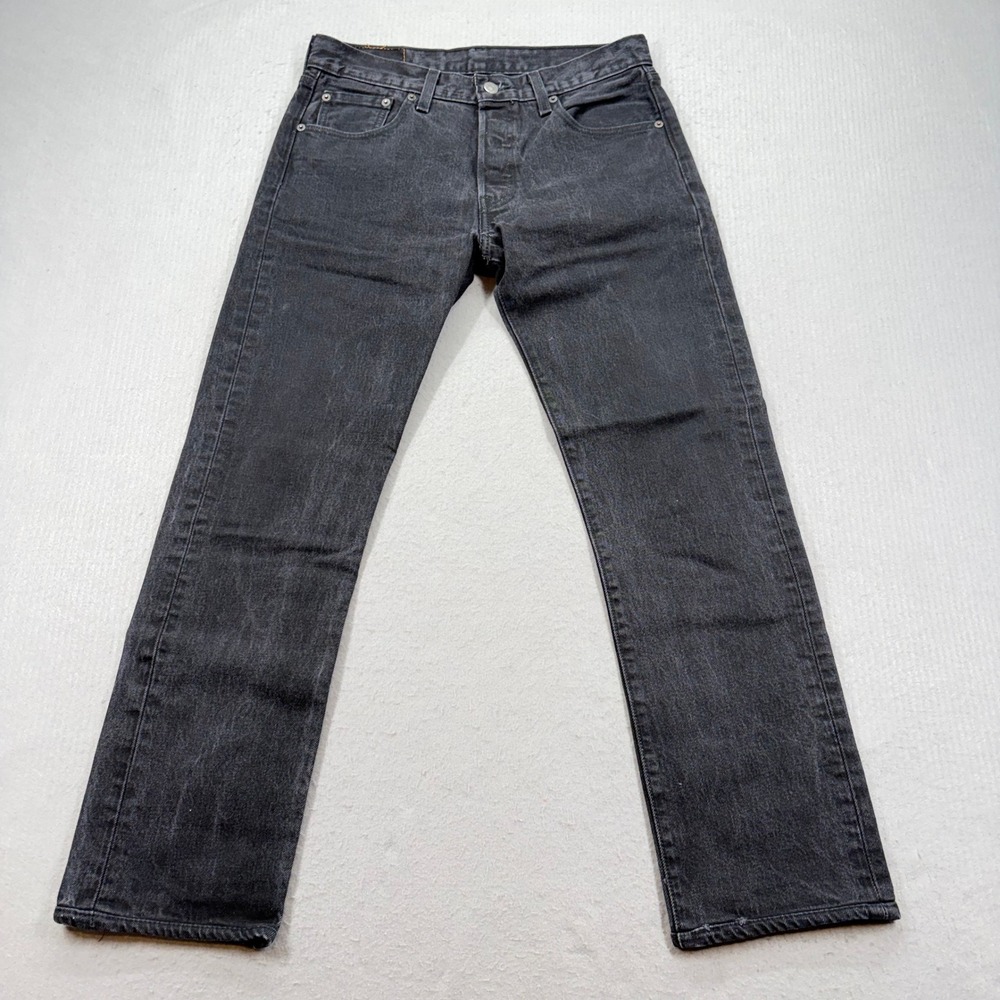 Levi's 501 Original Fit Jeans Mens W30 L29 Black Straight Leg Hemmed